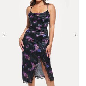 Popilush Lace Trim Sculpting Floral Print Midi Dress 3XL